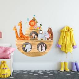 Noah's Ark Wall Decal Safari Animals Nursery Decor Baby's Bedroom Reusable Fabric Kids - thumbnail 2