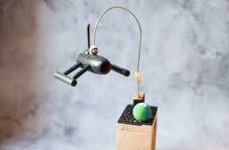 Wooden Spaceship Automate Handcrafted. Kinetic Sculpture, Automaton Handmade Wood. Original Gift, Figurine Automatic. Gifts Idea
