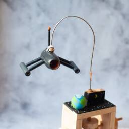 Wooden Spaceship Automate Handcrafted. Kinetic Sculpture, Automaton Handmade Wood. Original Gift, Figurine Automatic. Gifts Idea - thumbnail 4