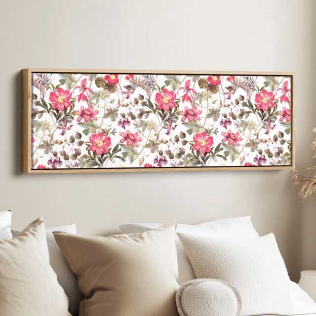 Classic Botanical Pattern Long Horizontal Wall Art Wide Canvas For Living Room Decorative Floral Repeat Artwork - image 1