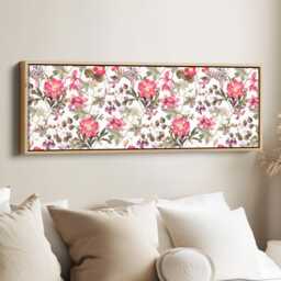 Classic Botanical Pattern Long Horizontal Wall Art Wide Canvas For Living Room Decorative Floral Repeat Artwork - thumbnail 1