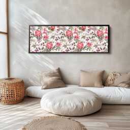 Classic Botanical Pattern Long Horizontal Wall Art Wide Canvas For Living Room Decorative Floral Repeat Artwork - thumbnail 2