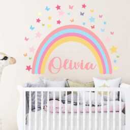 Personalise Rainbow Hearts Butterflies Wall Mural Stickers Nursery Bedroom Set - thumbnail 2