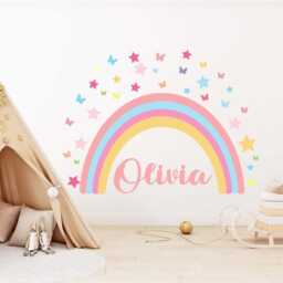 Personalise Rainbow Hearts Butterflies Wall Mural Stickers Nursery Bedroom Set - thumbnail 1