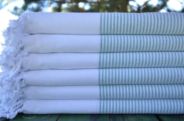 Green Striped Towel, Turkish Bath Towel, Cotton Towel, Towels, Striped Peshtemal, 40''x70'', Turkish Towel, Peshtemal, B1-Gelinteli - image 1