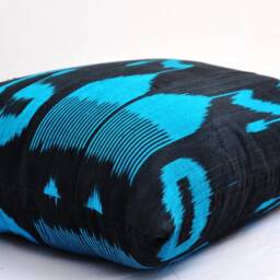 Blue & Black Silk Ikat Pillow Cover, Handloom Decor - 20x20 - thumbnail 2