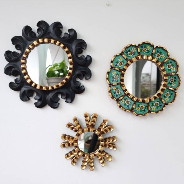 Mandala Black Turquoise -Interior Decoration - Wall Mirror Home Decorative Mirrors -Peruvian Mirrors Crafts - image 1
