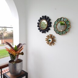 Mandala Black Turquoise -Interior Decoration - Wall Mirror Home Decorative Mirrors -Peruvian Mirrors Crafts - thumbnail 3