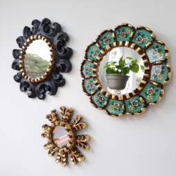 Mandala Black Turquoise -Interior Decoration - Wall Mirror Home Decorative Mirrors -Peruvian Mirrors Crafts - thumbnail 2