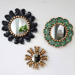 Mandala Black Turquoise -Interior Decoration - Wall Mirror Home Decorative Mirrors -Peruvian Mirrors Crafts