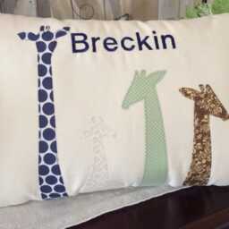 Personalized Whimsical Giraffe Pillow Safari Nursery Decor, Colorful Animal Accent Cushion, Baby Girl Room Throw Pillow - thumbnail 3