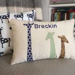Personalized Whimsical Giraffe Pillow Safari Nursery Decor, Colorful Animal Accent Cushion, Baby Girl Room Throw Pillow - thumbnail 4