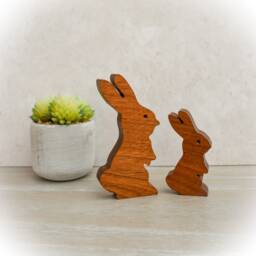 Handmade Wooden Rabbits - Mummy & Baby Bunny Ornament in Sapele Wood - thumbnail 3