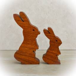 Handmade Wooden Rabbits - Mummy & Baby Bunny Ornament in Sapele Wood - thumbnail 2
