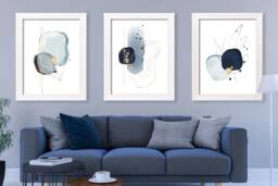 Blue & Gold Abstract Watercolor Prints - Set Of 3