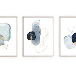 Blue & Gold Abstract Watercolor Prints - Set Of 3 - thumbnail 4