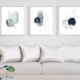 Blue & Gold Abstract Watercolor Prints - Set Of 3 - thumbnail 2
