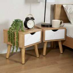 Pair Of Oak & White Bedside Cabinets With Drawer, Modern Small Bedroom Tables - thumbnail 2