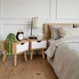 Pair Of Oak & White Bedside Cabinets With Drawer, Modern Small Bedroom Tables - thumbnail 4