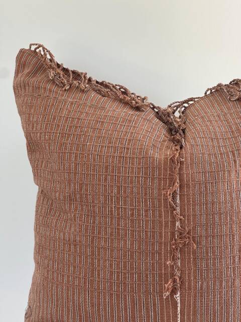 "Handwoven Hemp Pillow Cover Brown Karen Tribal Design - 24"" X 24" - image 1