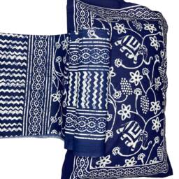Rectangular Hand Stamped Indigo Block Printed Bedsheet With 2 Zipped Pillow Covers Soft Comfy Bedspread House Blessing Gift - 6090 B29 - thumbnail 3