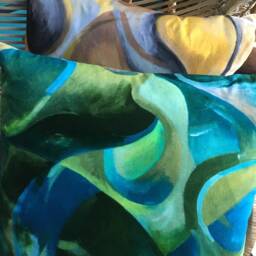 Velvet Printed, Turquoise, Green + Blue Cushion 50 X cms - thumbnail 3