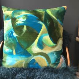Velvet Printed, Turquoise, Green + Blue Cushion 50 X cms - thumbnail 2