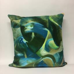 Velvet Printed, Turquoise, Green + Blue Cushion 50 X cms - thumbnail 4