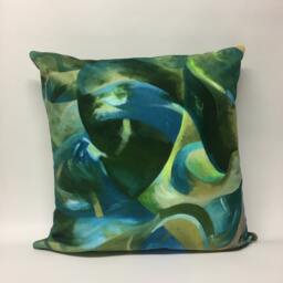 Velvet Printed, Turquoise, Green + Blue Cushion 50 X cms - thumbnail 1