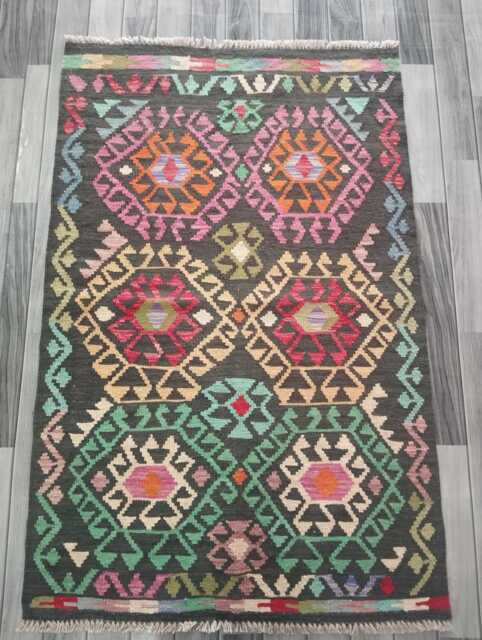 Handmade Afghan Kilim Rug, Geometric Tribal Design, Multicolour Artisan Persian Turkish Flatweave, Natural Wool, 150x98 cm - image 1