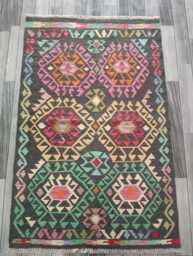 Handmade Afghan Kilim Rug, Geometric Tribal Design, Multicolour Artisan Persian Turkish Flatweave, Natural Wool, 150x98 cm - thumbnail 1