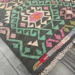 Handmade Afghan Kilim Rug, Geometric Tribal Design, Multicolour Artisan Persian Turkish Flatweave, Natural Wool, 150x98 cm - thumbnail 4