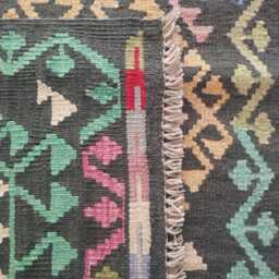 Handmade Afghan Kilim Rug, Geometric Tribal Design, Multicolour Artisan Persian Turkish Flatweave, Natural Wool, 150x98 cm - thumbnail 3