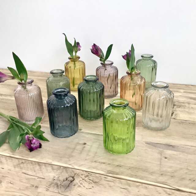 Ribbed Glass Bud Vase, Small Coloured Vases, Table Decor, Spring Decor Gift, Blue, Green, Yellow, Mauve, Apricot - image 1