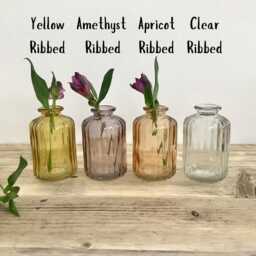 Ribbed Glass Bud Vase, Small Coloured Vases, Table Decor, Spring Decor Gift, Blue, Green, Yellow, Mauve, Apricot - thumbnail 3