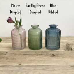 Ribbed Glass Bud Vase, Small Coloured Vases, Table Decor, Spring Decor Gift, Blue, Green, Yellow, Mauve, Apricot - thumbnail 2