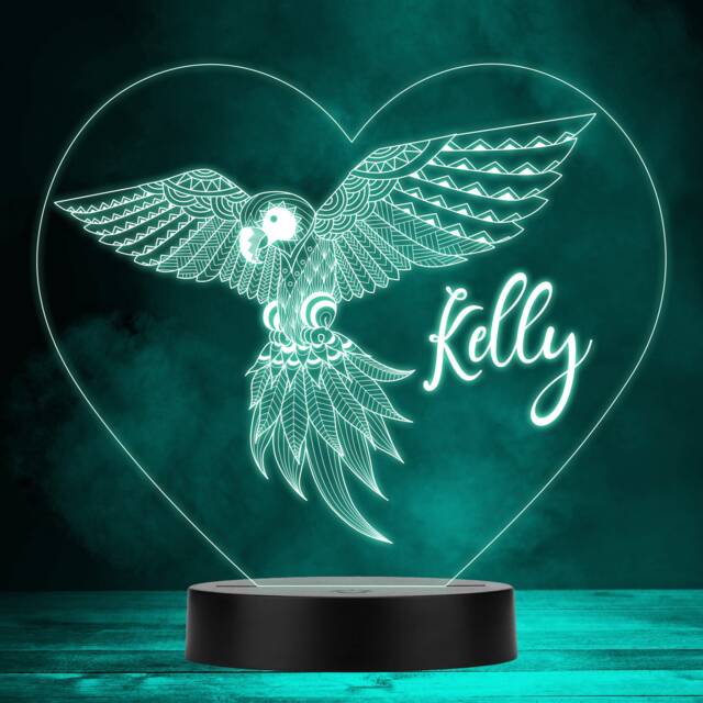 Zentangle Parrot Decorative Heart Multicolour Personalised Gift Lamp Night Light - Bedroom - image 1