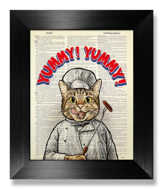 Bbq Tabby Cat Wall Art Print, Dad Gift Cat Lover Gift, Decor, Chef Patio Grilling Cooking Kitchen Artwork