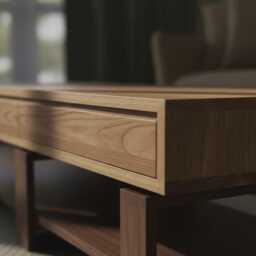 Oak & Walnut Coffee Table - Solid Wood With 4 Drawers & Storage Shelf Minimal - thumbnail 2