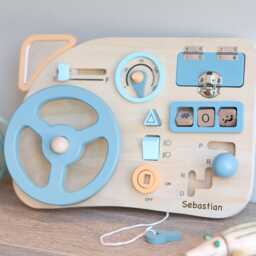 Personalised Montessori Wooden Steering Wheel Busy Board - Toddler Sensory Toy