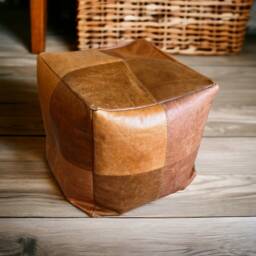 Handmade Genuine Leather Bean Bag Pouf Foot Stool, Modern Boho Decor, Rustic Home Decor