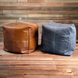 Handmade Genuine Leather Bean Bag Pouf Foot Stool, Modern Boho Decor, Rustic Home Decor - thumbnail 3