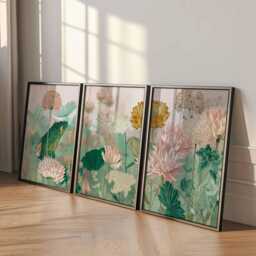 Botanical Wall Art Prints Set Of 3, Modern Floral Posters, Green & Beige Flower Artwork For Living Room, Bedroom Contemporary Home Decor - thumbnail 2