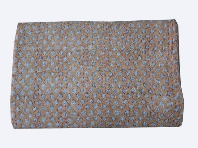 Indian Handblock Printed Kantha Quilt Beiage Color Buti Print Block Throws Multi Size Throw Pure Cotton Blanket - image 1