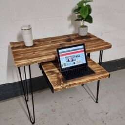 Rustic Desk, With Retractable Keyboard Shelf & Steel Hairpin Legs - Reclaimed Wood Table Workspace Furniture Industrial Style Desk - thumbnail 2
