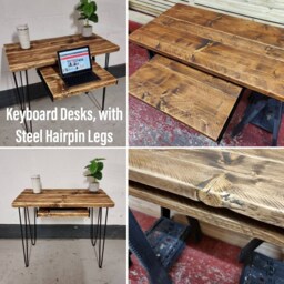 Rustic Desk, With Retractable Keyboard Shelf & Steel Hairpin Legs - Reclaimed Wood Table Workspace Furniture Industrial Style Desk