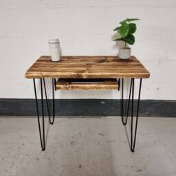 Rustic Desk, With Retractable Keyboard Shelf & Steel Hairpin Legs - Reclaimed Wood Table Workspace Furniture Industrial Style Desk - thumbnail 3