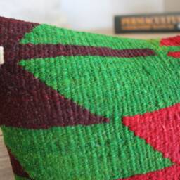 35cm Vintage Kilim Cushion Cover Handwoven - Zig Zag Vibrant Blue Green Red White 1 - thumbnail 3