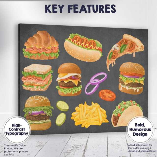 Watercolour Fast Food Collection Kitchen Illustration Canvas Wall Art Print Decor Picture Ready To Hang - image 1