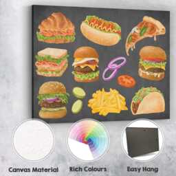 Watercolour Fast Food Collection Kitchen Illustration Canvas Wall Art Print Decor Picture Ready To Hang - thumbnail 2